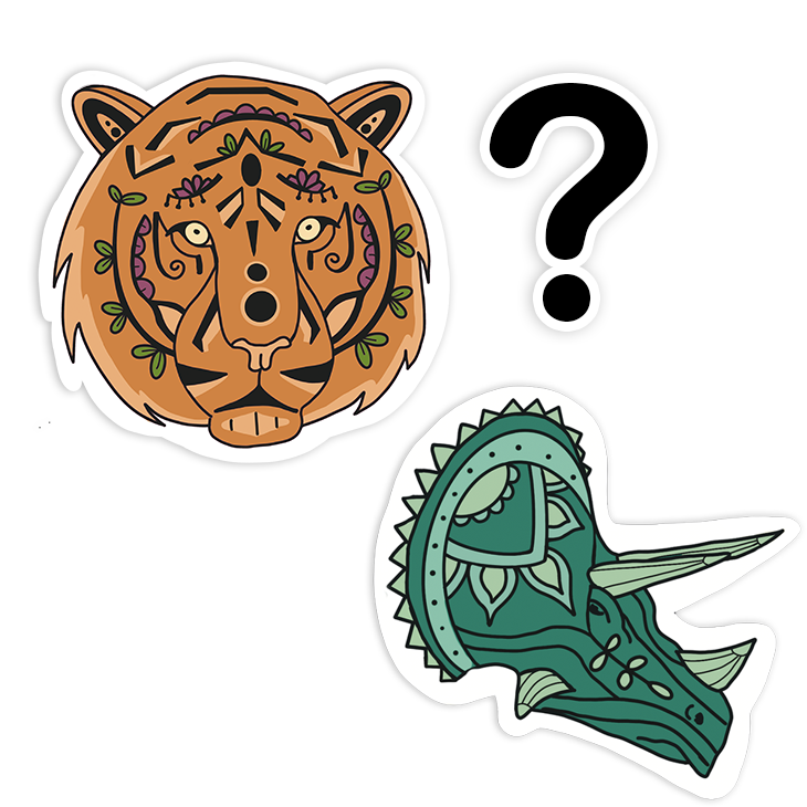 Tiger Sticker and Dinosaur Sticker